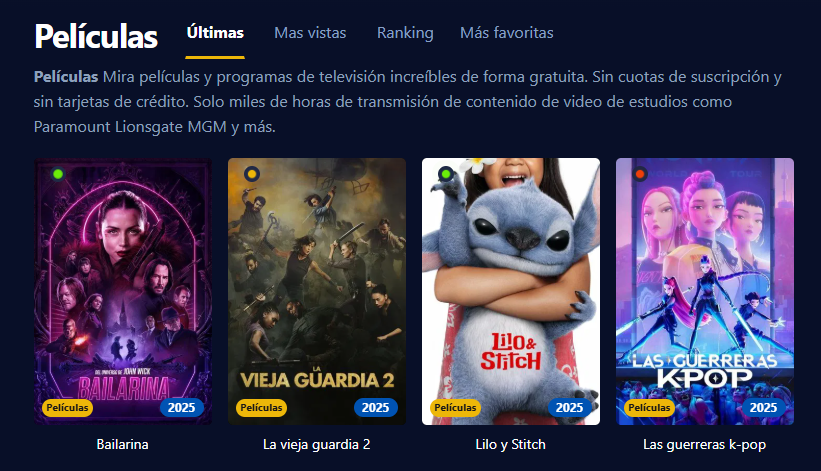 Imagen que muestra la apariencia de Cinehdplus con películas y series en alta definición